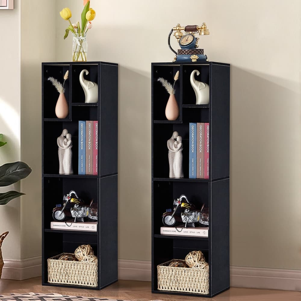 VECELO, (Set of 2) 4-Tier Five Open Cube Wooden Bookcase Organizer, Bookshelf, Book Storage