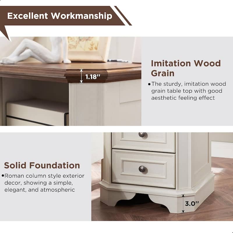 18" Farmhouse Nightstand with Charging Station, End Table,Side Table