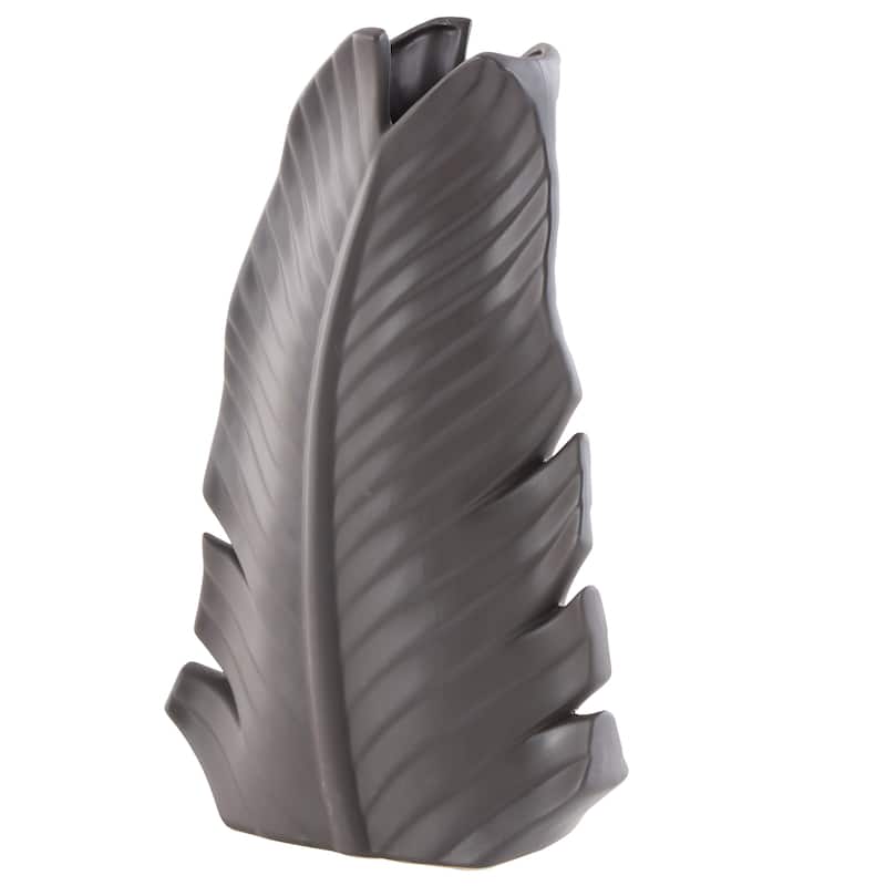 Ceramic Palm Tree Curved Leaf Decorative Vase - Black or White - Roche River Decor
