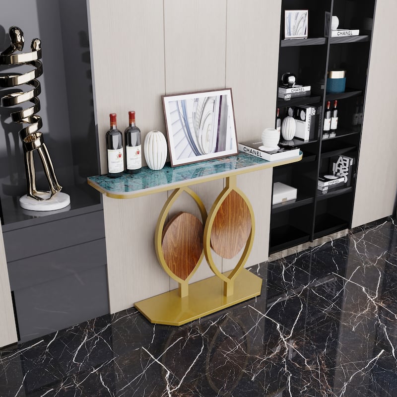 48" Modern Console Marble Table with Gold Base Entryway Living Room - 48"x12"x31" - Jade Green/Gold