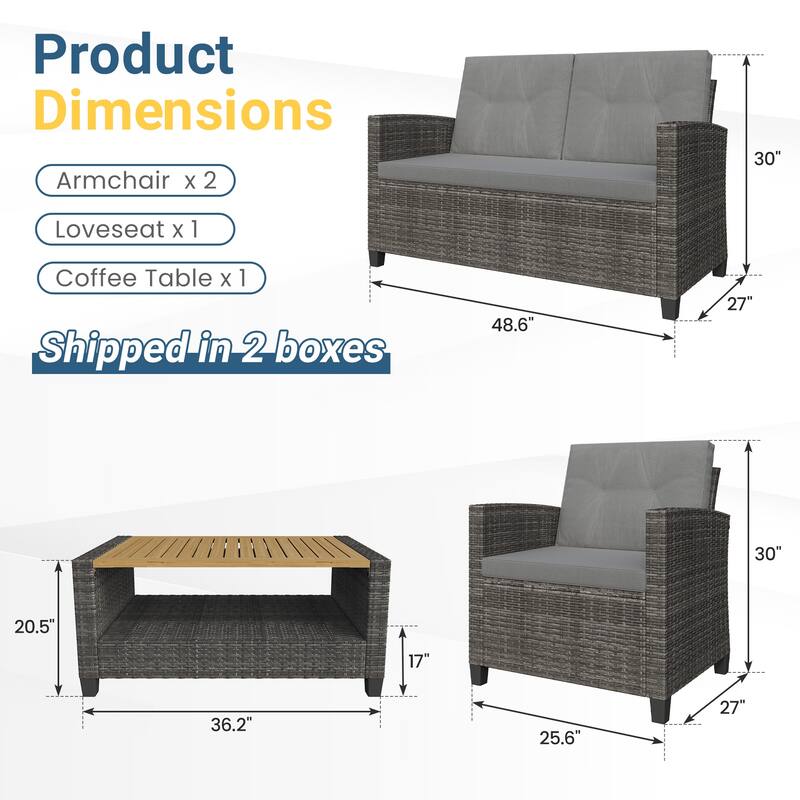 4-Piece Patio Furniture Set with 2-Tier Coffee Table, Perfect for Porch Balcony Backyard Deck