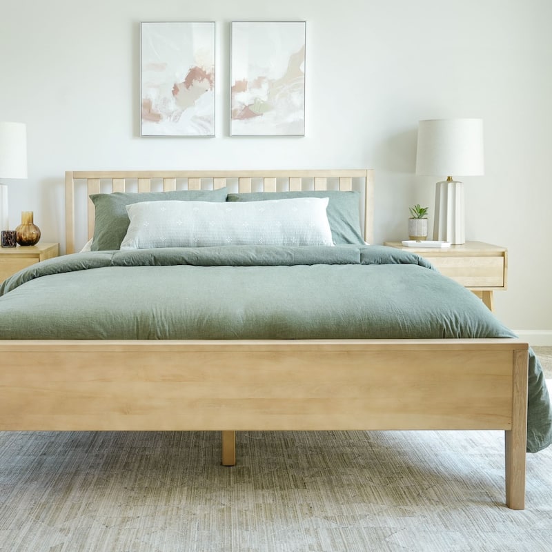 Plank and Beam Modern Queen-Size Bed with Slatted Headboard