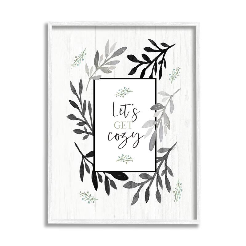 Stupell Lets Get Cozy Geometric Frame Twig Foliage Ornament Framed Giclee Art Design By Elizabeth Tyndall
