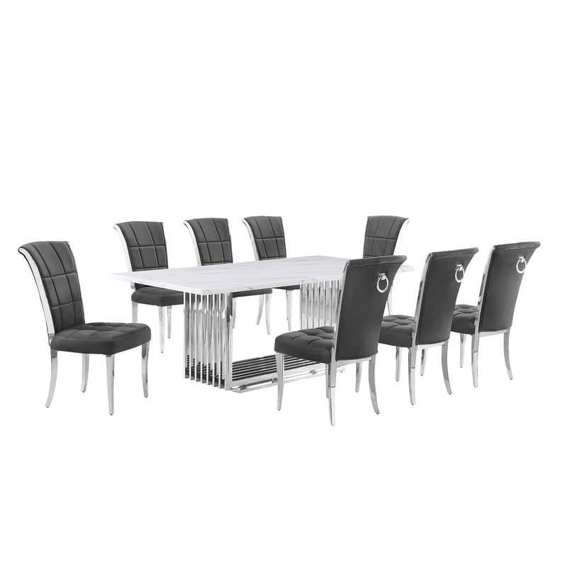 Best Quality Furniture D312/3-SC320-7 Dining Set with 79" White Marble Top