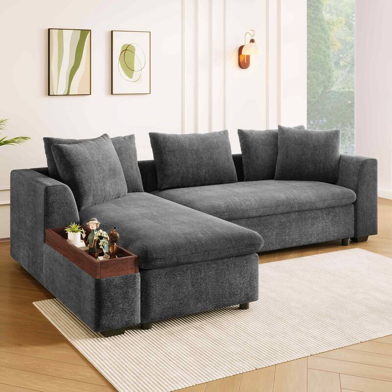 L-Shaped Sofa Couch with Built-in Wooden Storage Compartment by Harper&Bright Designs - Grey