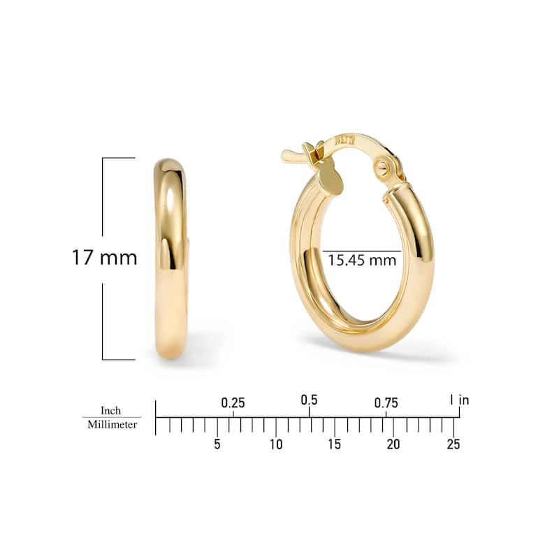 Clover 14k Yellow Gold High-Polish Round Hoop Earrings 2.5mm