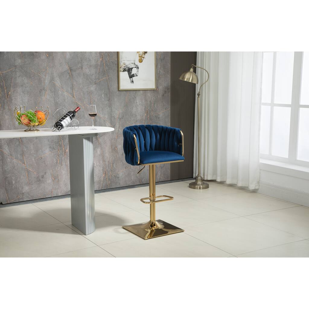 Navy 21.26" Velvet 360° Swivel Barstools with Gold Legs