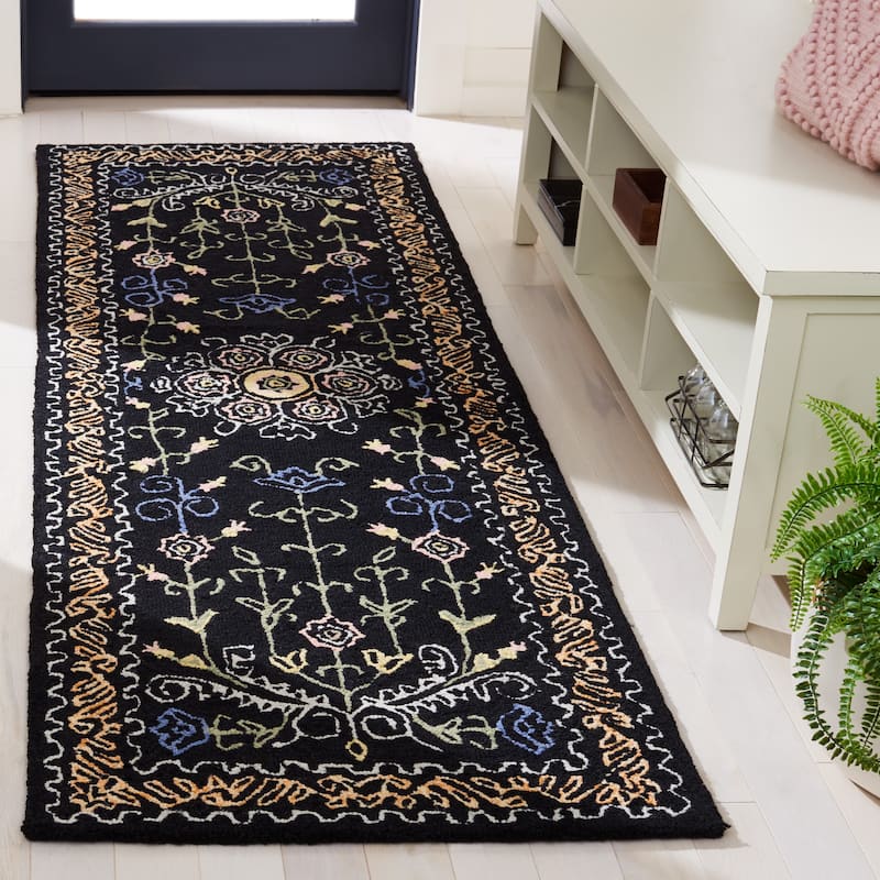 SAFAVIEH Handmade Celedonia Modern Medallion Micro-Loop Wool Area Rug - 2'3" x 8' Runner - Black/Green