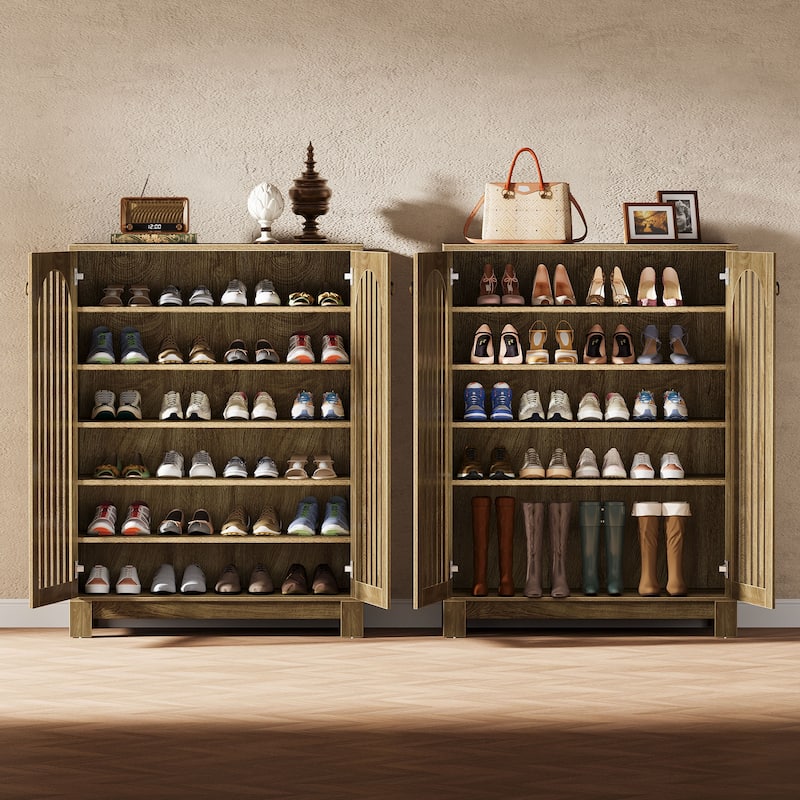 Shoe Cabinet with Louver Doors, 6-Tier Adjustable Shoe Storage Cabinet