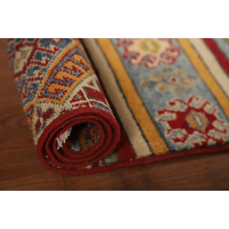 Multi-Color Geometric Kazak Foyer Rug Hand-Knotted Wool Carpet - 2'6"x 4'0"