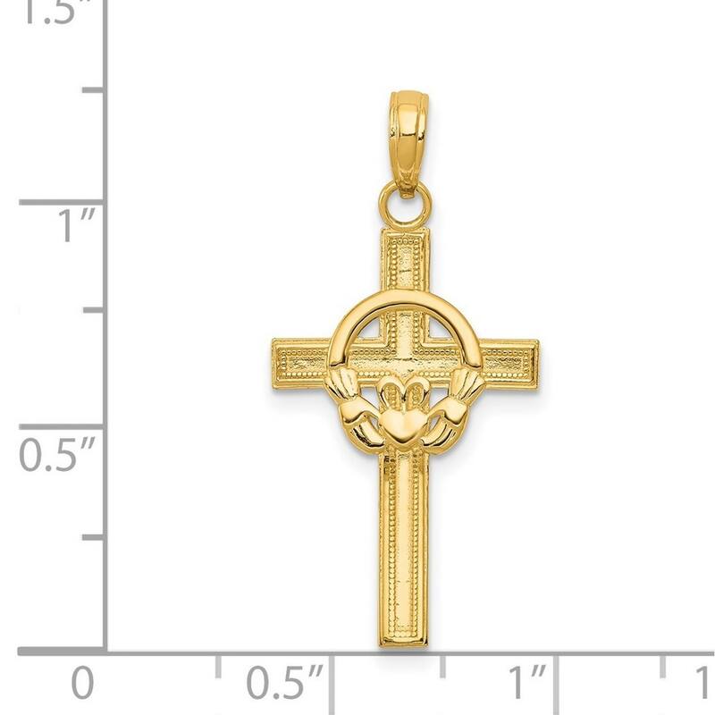 Curata 14k Yellow Gold Solid 18" 24x15mm Irish Claddagh Celtic Cross Necklace