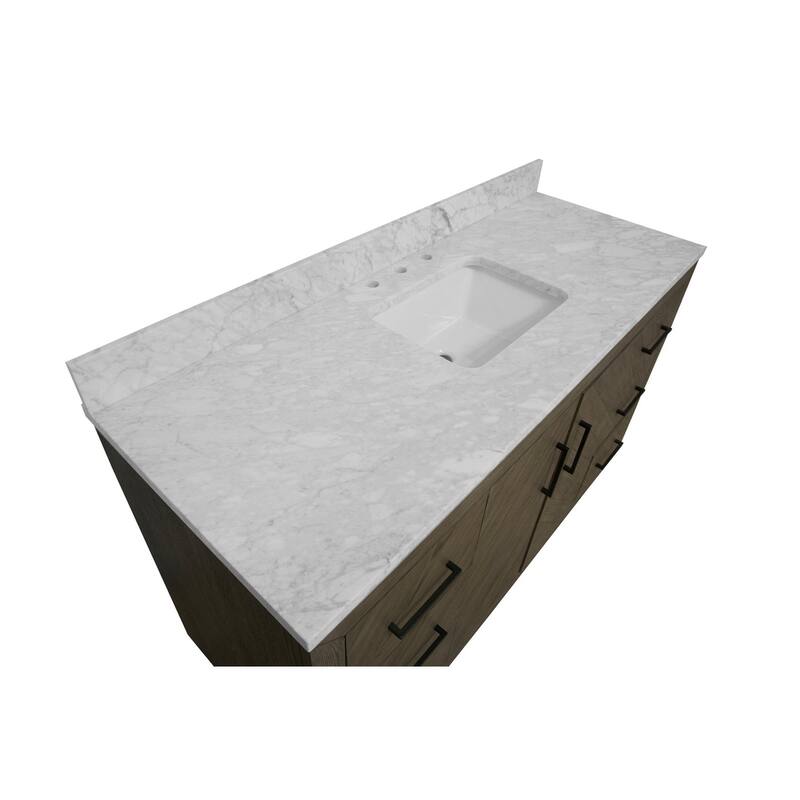KitchenBathCollection Peyton 60" Single Bathroom Vanity with Carrara Marble Top