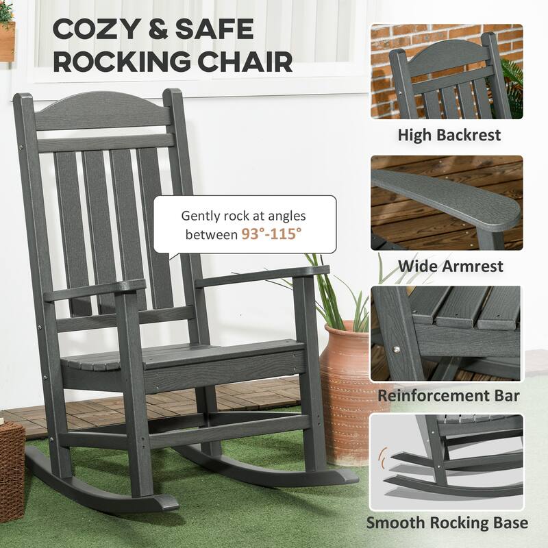 Outsunny 2 Pieces Outdoor Rocking Chair, All Weather-Resistant HDPE Rocking Patio Chairs with Rustic High Back, Armrests