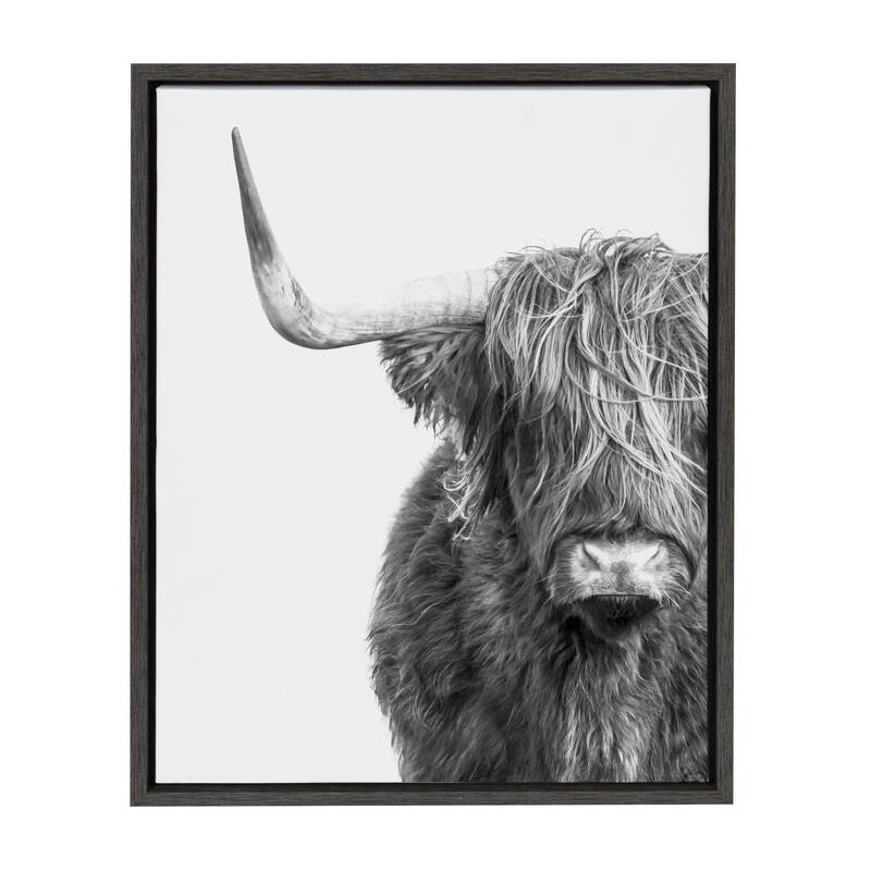 Kate and Laurel Sylvie Highland Cow Framed Canvas by Amy Peterson - 18x24 - Plastic - Grey