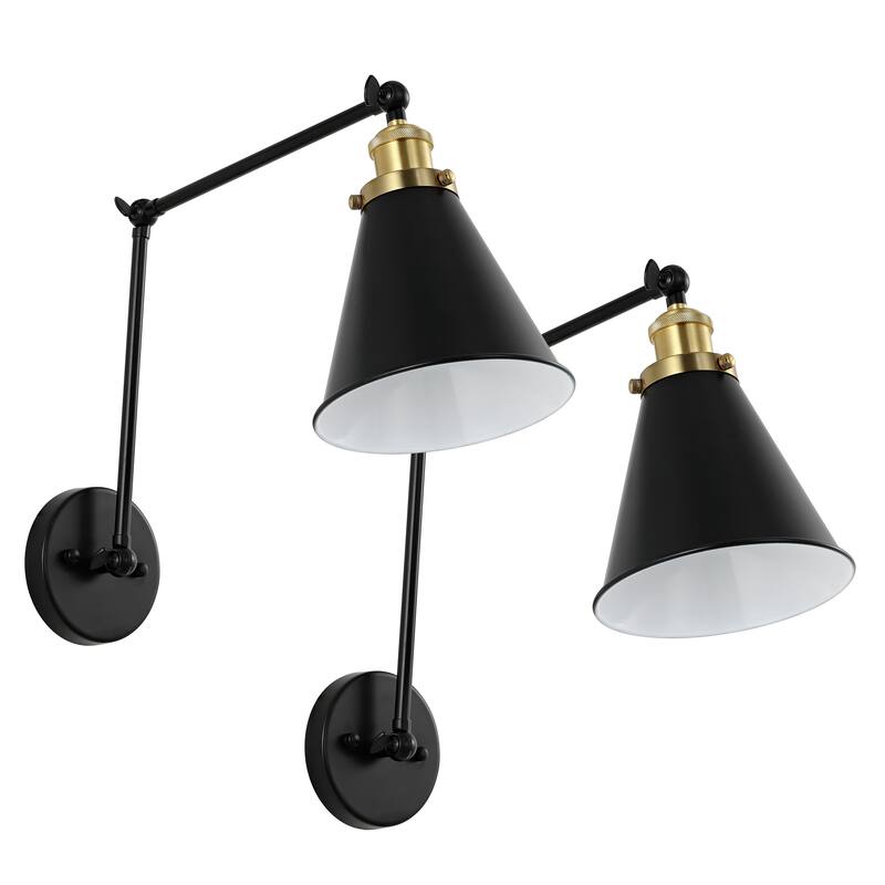 WINGBO Swing Arm Adjustable Wall Sconce with Shade, 2-Pack...