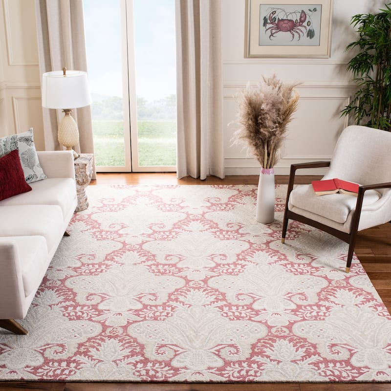 SAFAVIEH Handmade Micro-Loop Kolfinna Modern Wool Rug - 9' x 12' - Pink/Beige