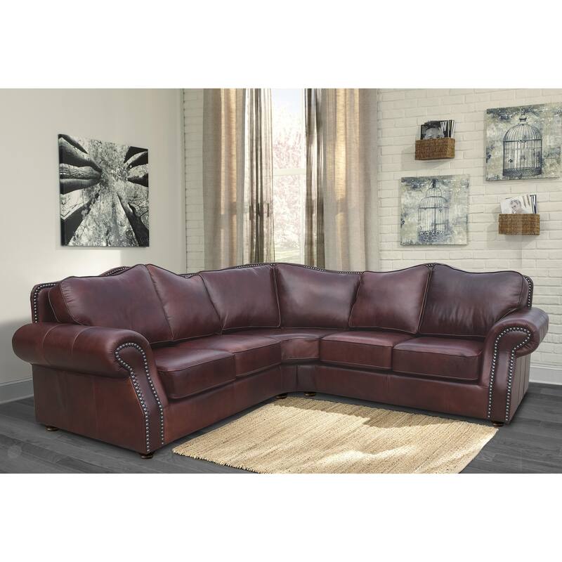 Brandon Distressed Whiskey Brown Top Grain Leather Sectional Sofa - 107"W x 39"D x 40"H - 107"W x 39"D x 40"H