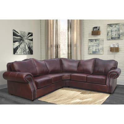 Brandon Distressed Whiskey Brown Top Grain Leather Sectional Sofa - 107"W x 39"D x 40"H - 107"W x 39"D x 40"H