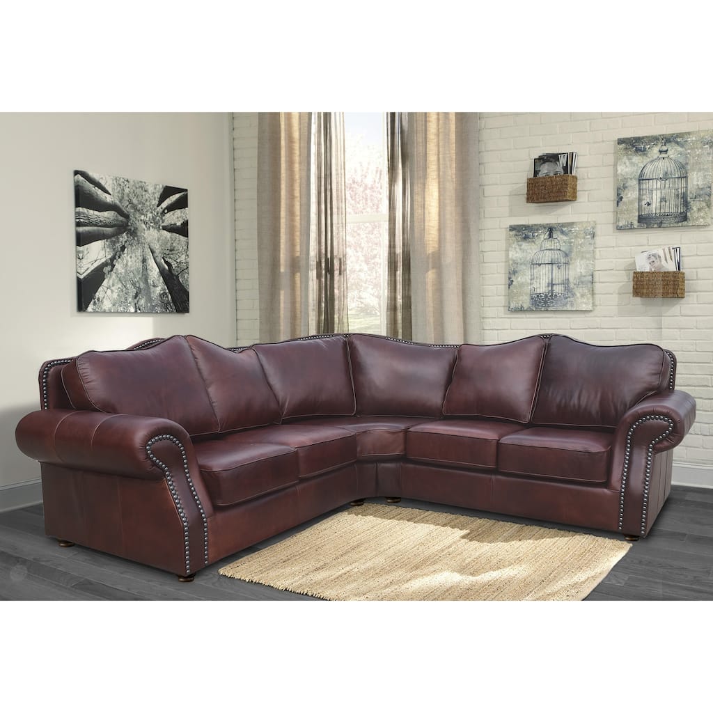 Brandon Distressed Whiskey Brown Top Grain Leather Sectional Sofa - 107"W x 39"D x 40"H - 107"W x 39"D x 40"H