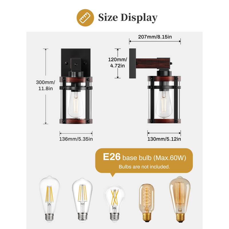 YANSUN Vintage Indoor Wall Sconce,Farmhouse Wall Lighting Fixture with Large Glass Shade for Hallways - 12.8 in.