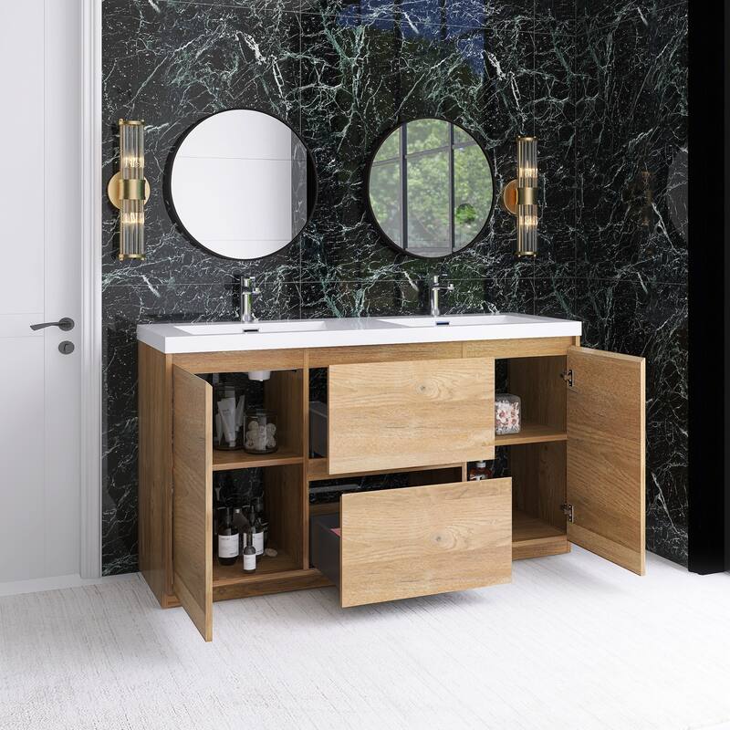 Floating Bathroom Vanity with Integrated Resin Top