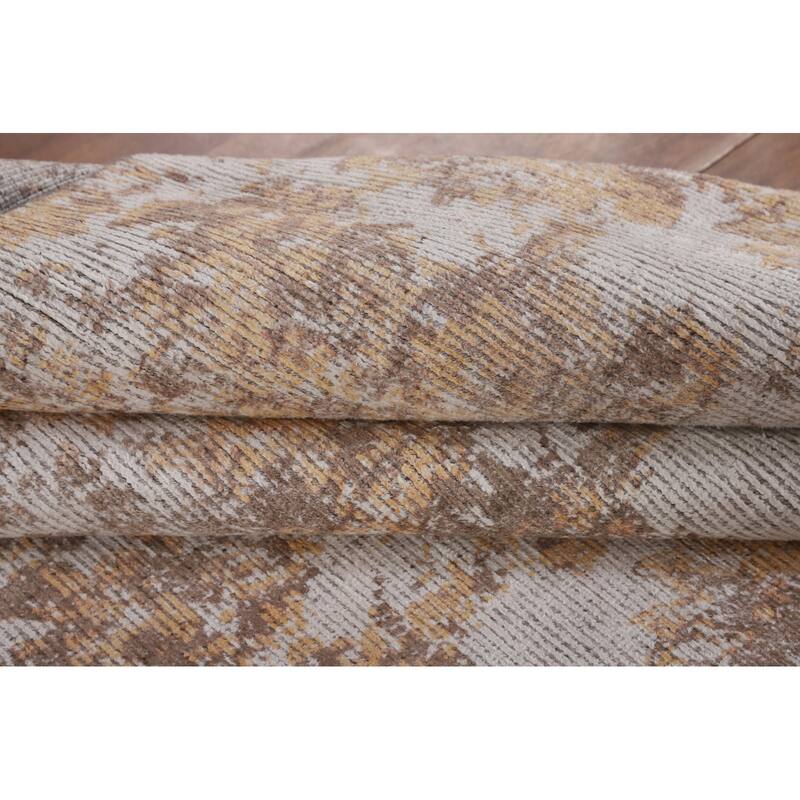 Beige Modern Area Rug Handmade Abstract Wool Carpet - 8'0"x 11'5"