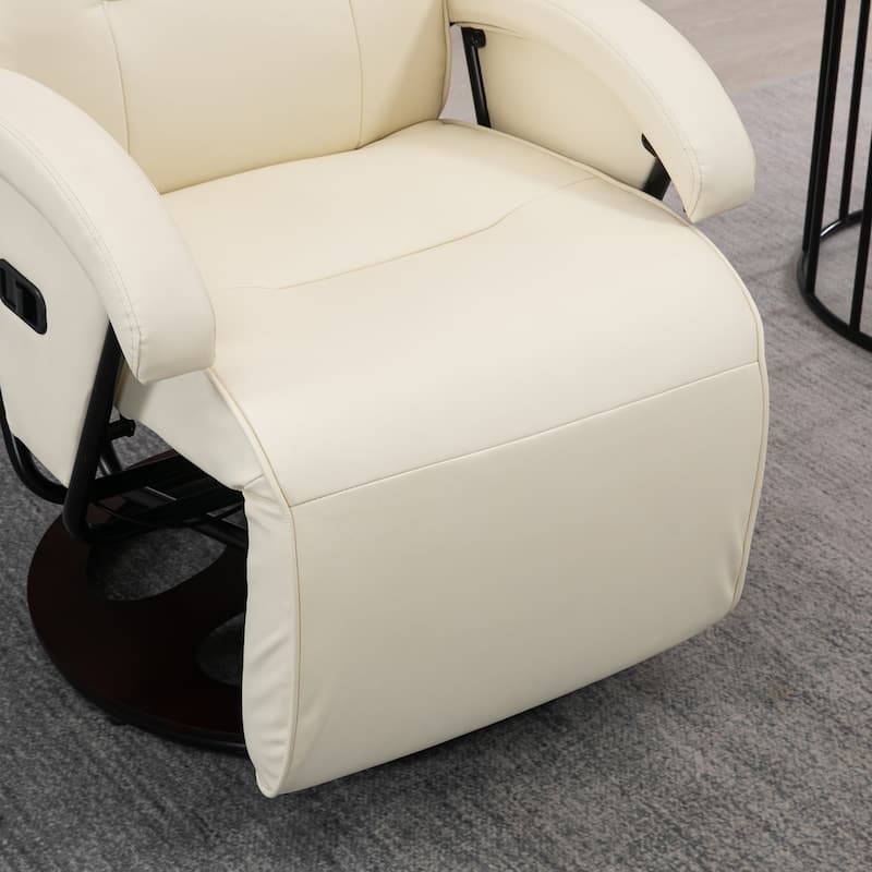 HOMCOM PU Recliner with Footrest, Lounge Chair with 135° Adjustable Backrest, Swivel Wood Base