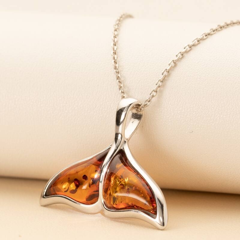 Amber Whale Pendant in Sterling Silver