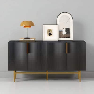 60" Modern 4-Door Sideboard Buffet Cabinet with Gold Handles, Adjustable Shelves, and Metal Legs for Storage