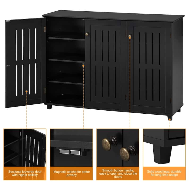 Yaheetech Louvered Door 4 Tier Shoe Storage Cabinet Closed Shoes Rack - N/A