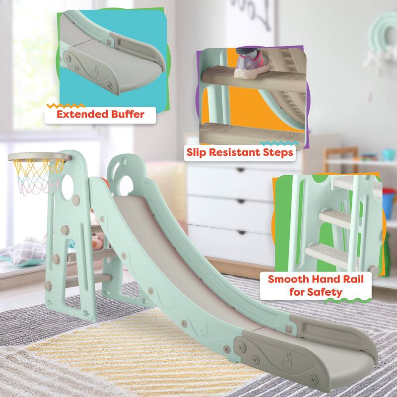 Hey Play Indoor/Outdoor Toddler Slide with Basketball Hoop and Ball, Blue
