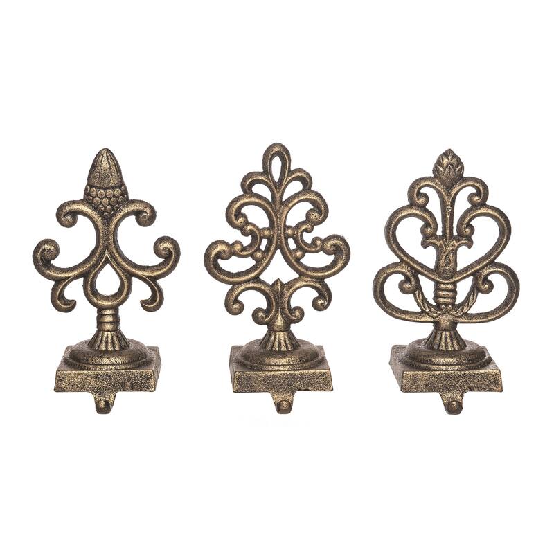 Transpac Cast Iron Ornate Tarnished Gold Stocking Set of 3 Christmas Home Decorations