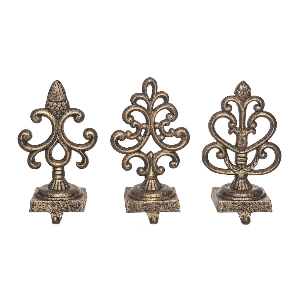 Transpac Cast Iron Ornate Tarnished Gold Stocking Set of 3 Christmas Home Decorations