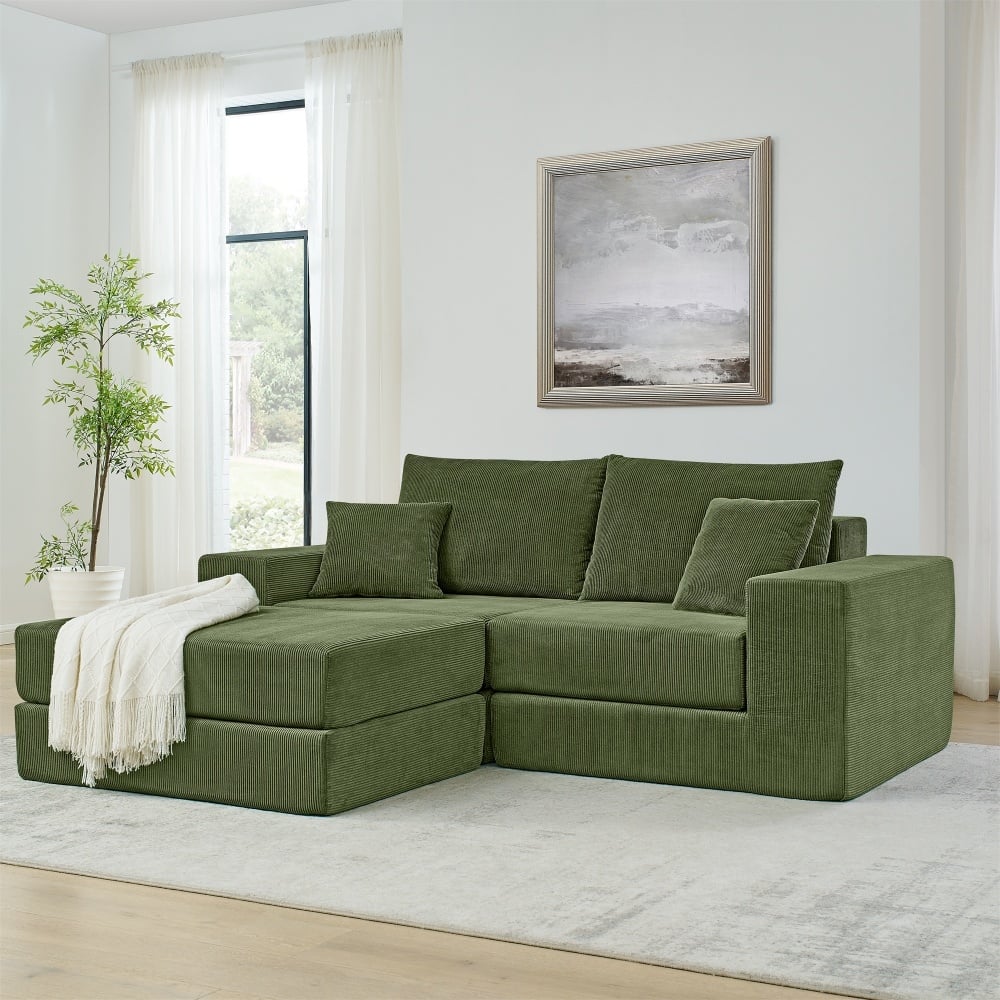 Modular Upholstered Convertible Sectional Sofa with Ottoman & Throw Pillows