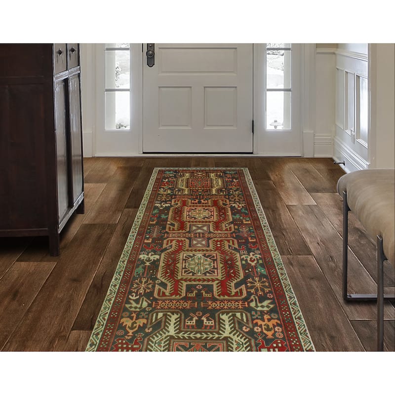 Fine Vintage Distressed Lynsey Charcoal/Red Runner - 3'8" x 8'10"