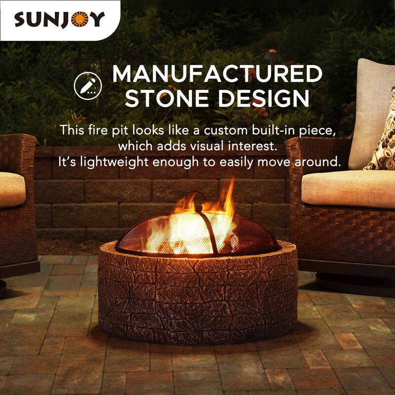 Sunjoy Stone 26 in. Round Wood Burning Firepit