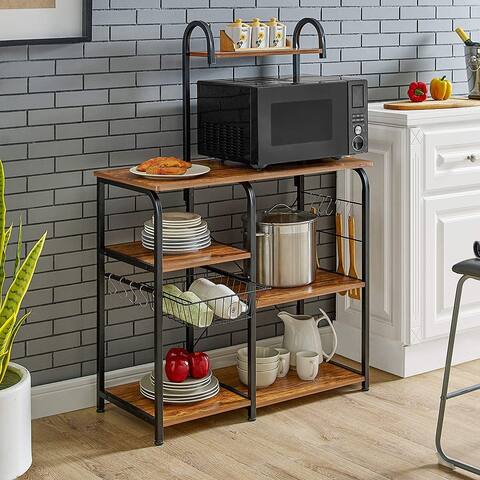 35.5" Kitchen Baker's Rack Utility Storage Shelf Microwave Stand with 10 Hooks(4-Tier)