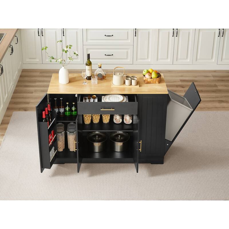 53inch Kitchen Storage Islands with Drawers and Trash Can Storage