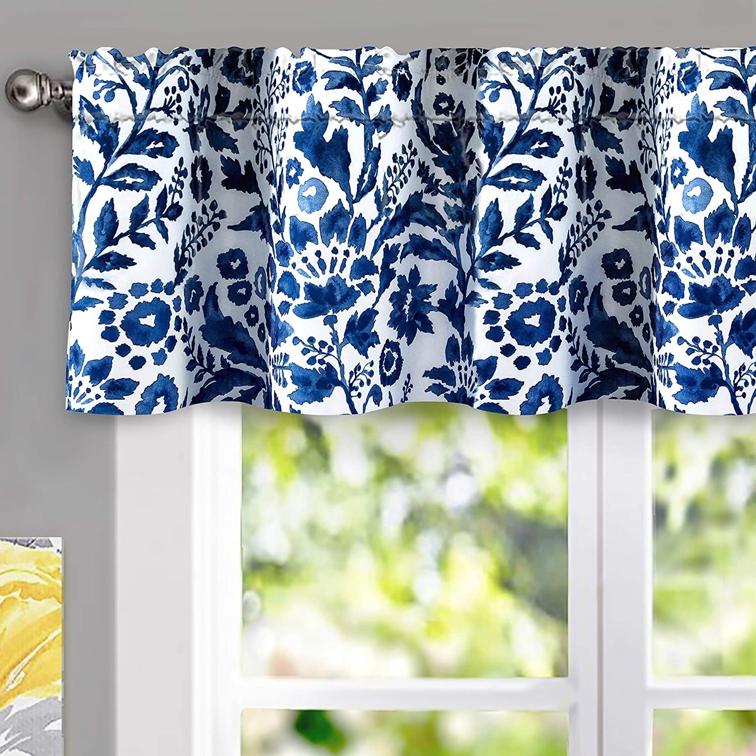 DriftAway Julia Watercolor Blooming Flower Floral Lined Thermal Insulated Window Curtain Valance - 52'' width x 14'' length