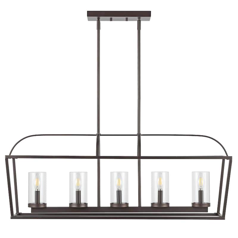 SAFAVIEH Lighting Lavada 38" Modern & Contemporary Chandelier (5-Bulb) - 38" W x 10" D x 53" H - Oil Rub Bronze