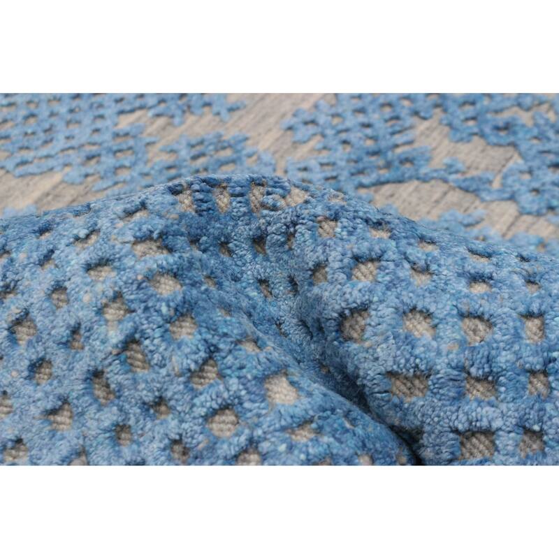 ECARPETGALLERY Hand-knotted Tangier Blue, Light Grey Wool Rug - 5'1 x 7'11
