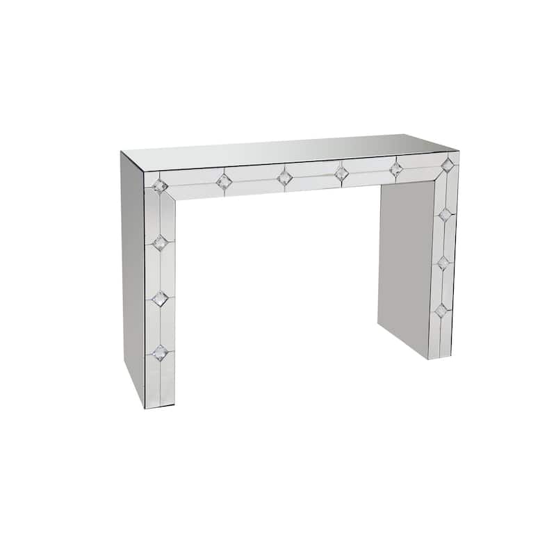 Diamond Front Mirrored Rectangular Sled Console Table, Clear