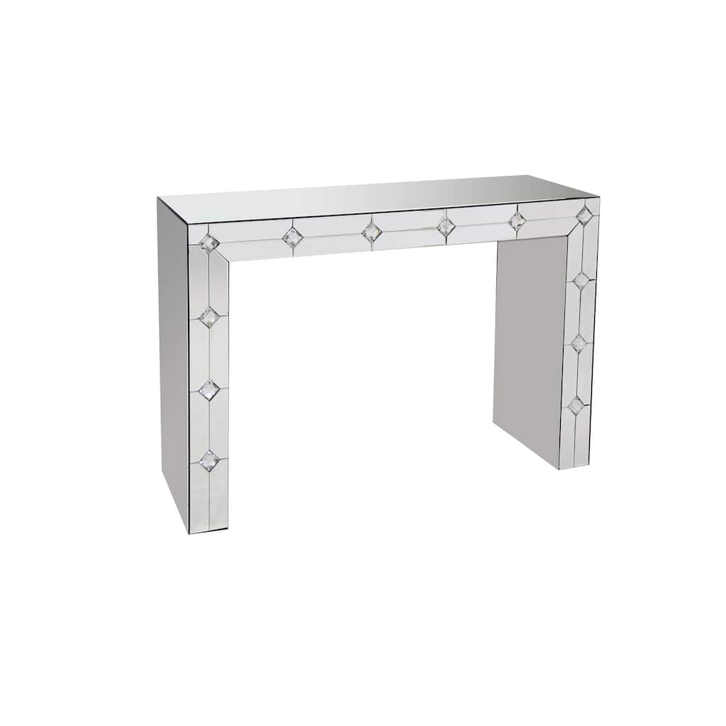 Diamond Front Mirrored Rectangular Sled Console Table, Clear