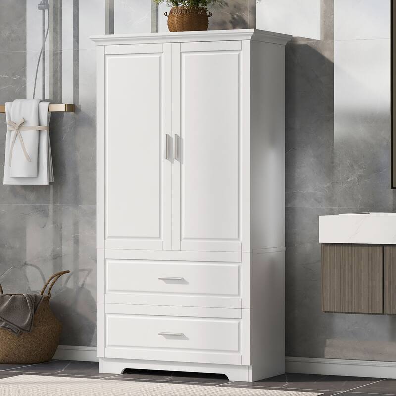 GDFStudio - Nolan Tall Bathroom Storage Cabinet with Drawers, Doors, and Adjustable Shelves