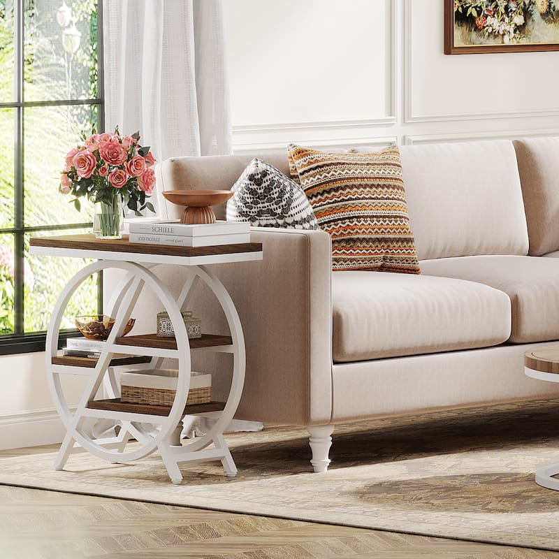 End Table Set of 2, 3-tier Narrow Side Table with Storage for Living Room - 11.8" D x 25.59" W x 26.18" H