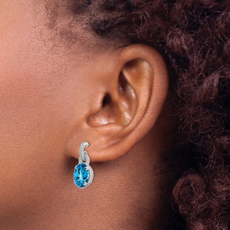 Curata 925 Sterling Silver Dangle Oval Blue Topaz Earrings 20x9mm