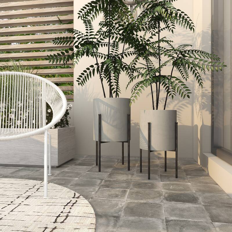 Light Grey or Dark Grey Iron Cylinder Modern Planter Set (Set of 2) - S/2 19", 23"H