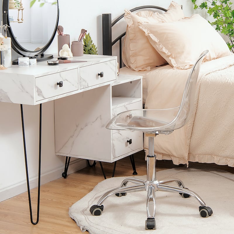 Costway Rolling Acrylic Armless Office Chair Swivel Vanity Chair - 21'' x 18.5'' x 30.5''-34.5''(L x W x H)