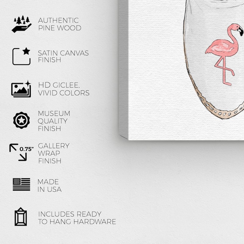 Wynwood Studio Canvas Fashion and Glam Flamingo Slippers White and Pastel Pink Modern & Contemporary Wall Art Canvas Print