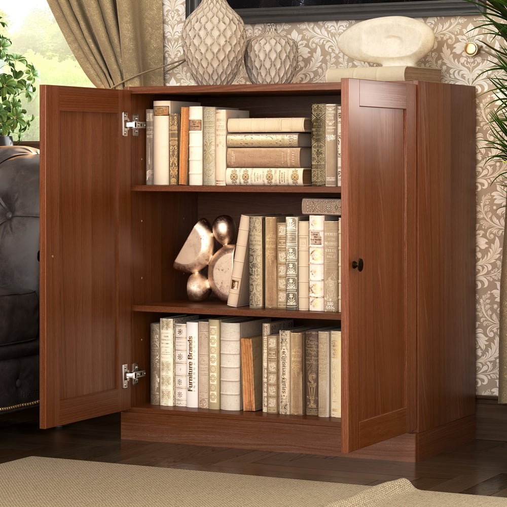 Palace Imports 100% Solid Wood 3-Shelf Bookcase with Shaker Doors and Adjustable Shelves